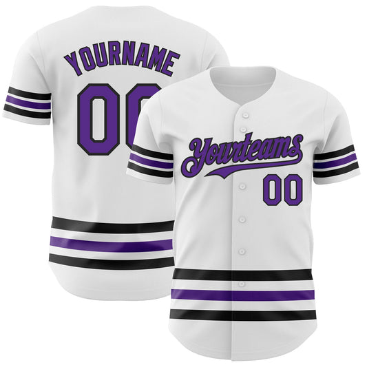 Custom White Purple-Black Line Authentic Baseball Jersey - Main View