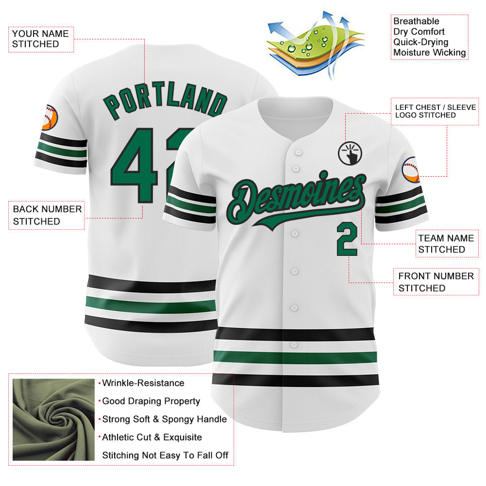 Custom White Kelly Green-Black Line Authentic Baseball Jersey view 3