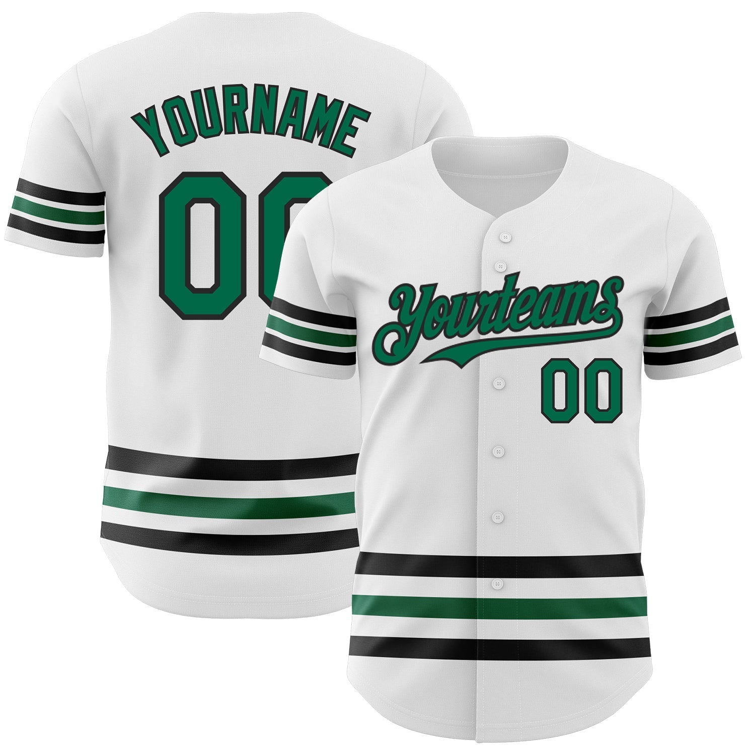 Custom White Kelly Green-Black Line Authentic Baseball Jersey - Main View