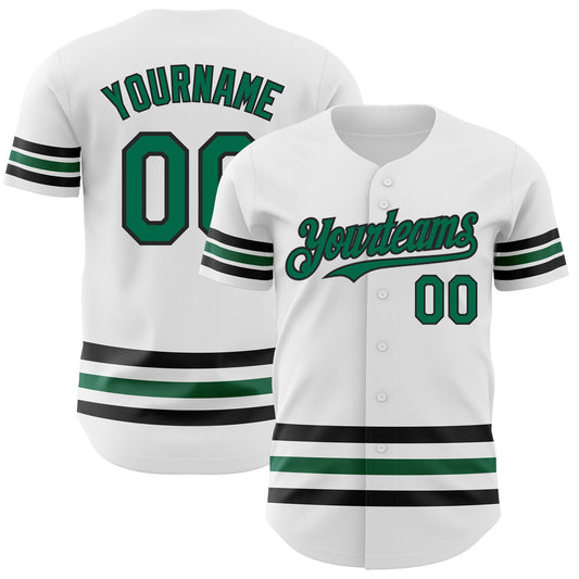 Custom White Kelly Green-Black Line Authentic Baseball Jersey - Main View
