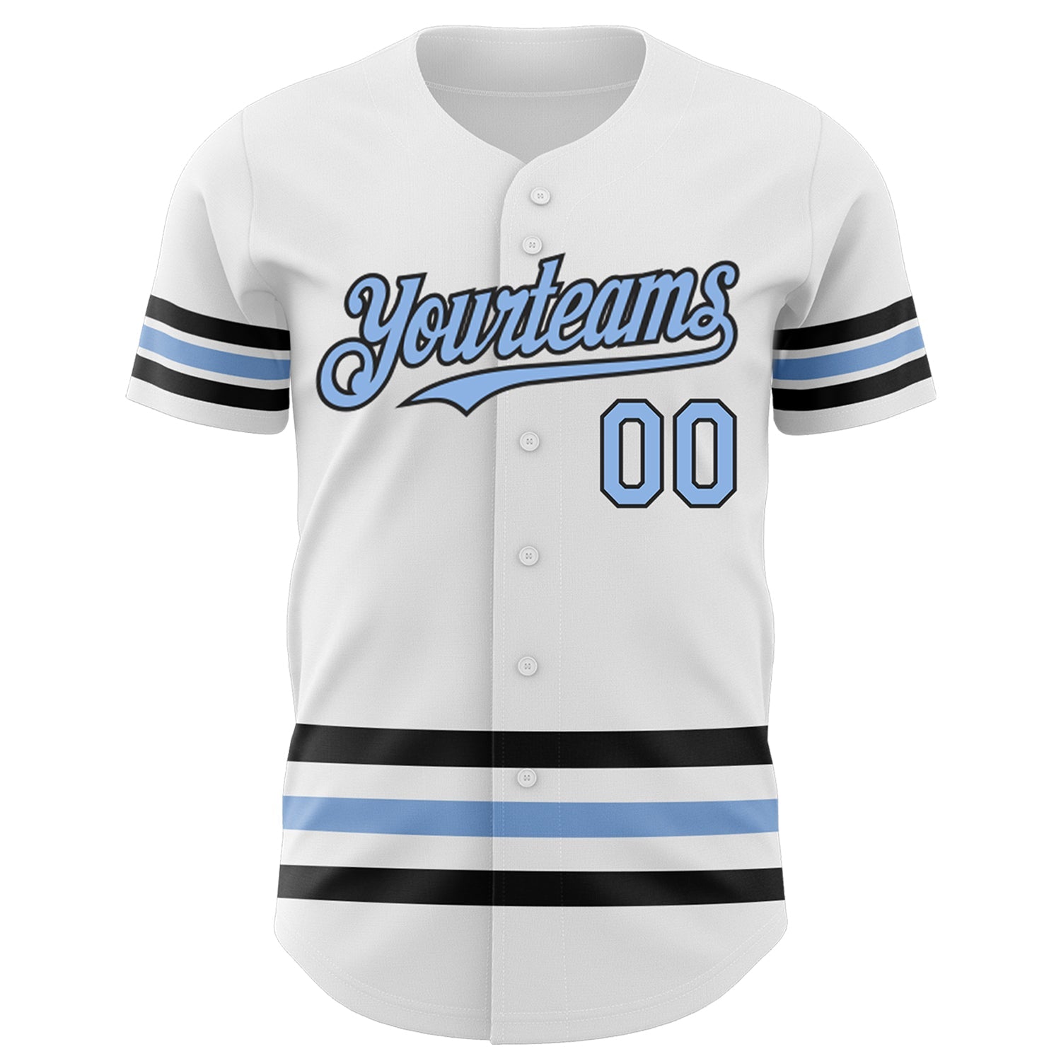 Custom White Light Blue-Black Line Authentic Baseball Jersey view 2