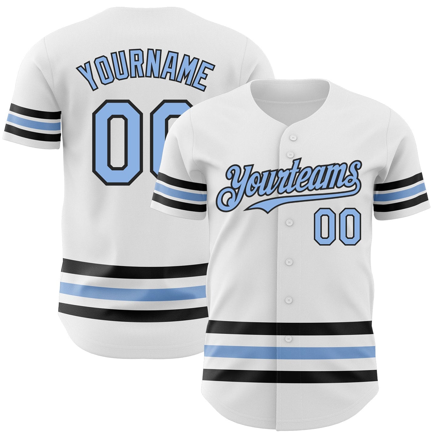 Custom White Light Blue-Black Line Authentic Baseball Jersey - Main View