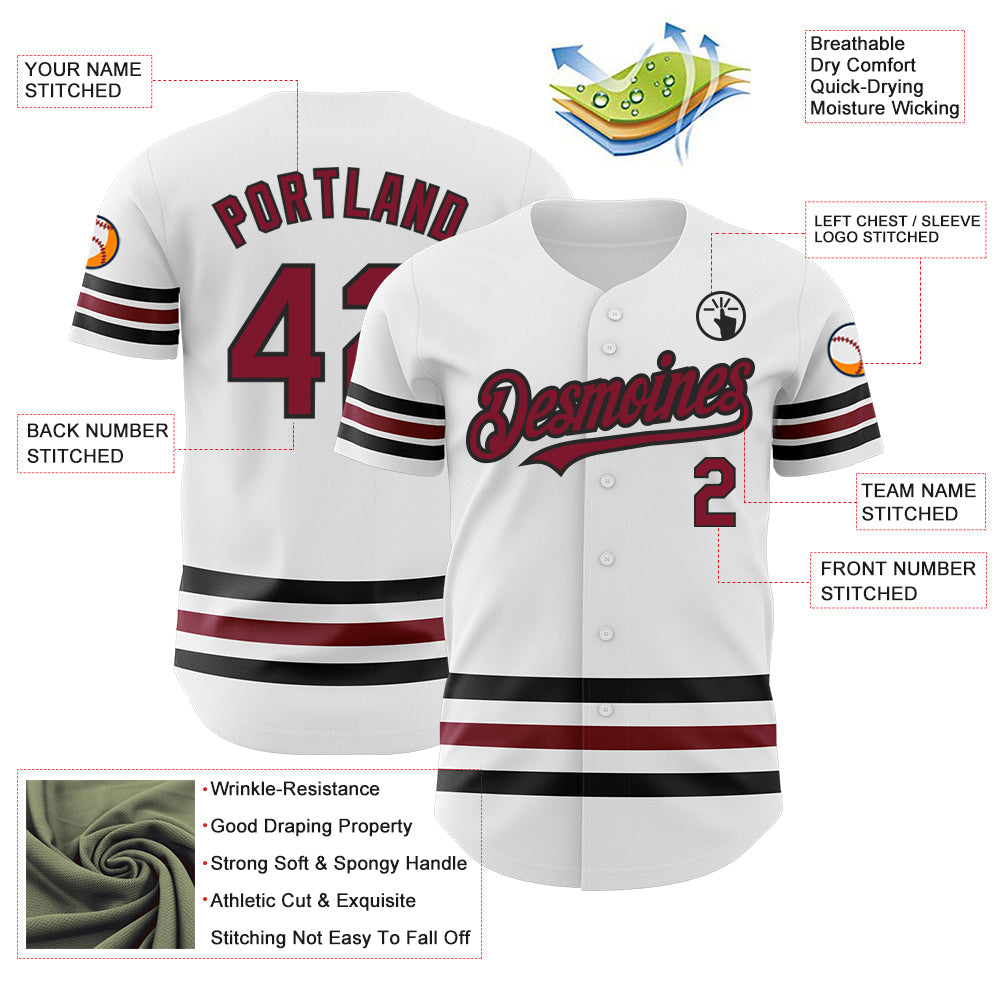 Custom White Crimson-Black Line Authentic Baseball Jersey view 4