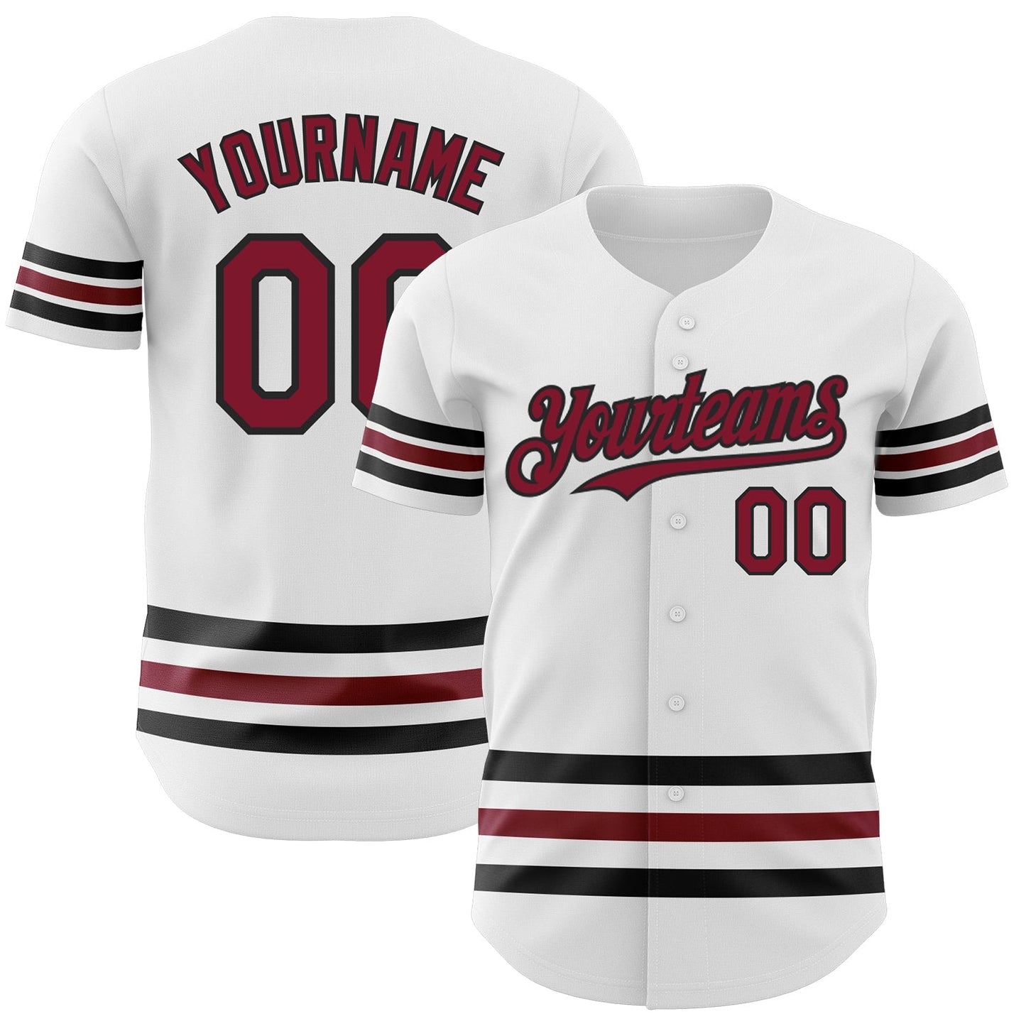 Custom White Crimson-Black Line Authentic Baseball Jersey - Main View