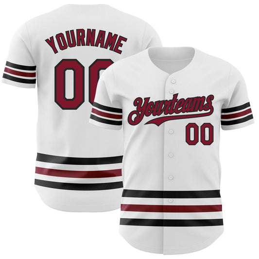 Custom White Crimson-Black Line Authentic Baseball Jersey - Main View