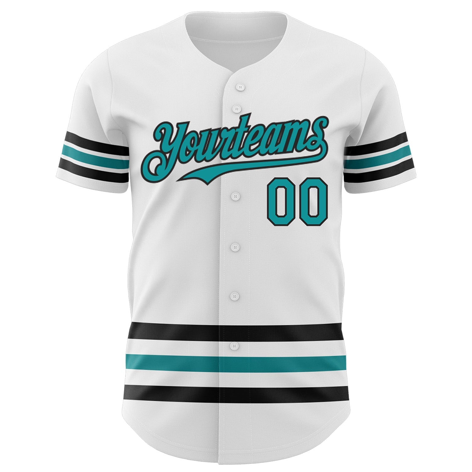 Custom White Teal-Black Line Authentic Baseball Jersey view 2