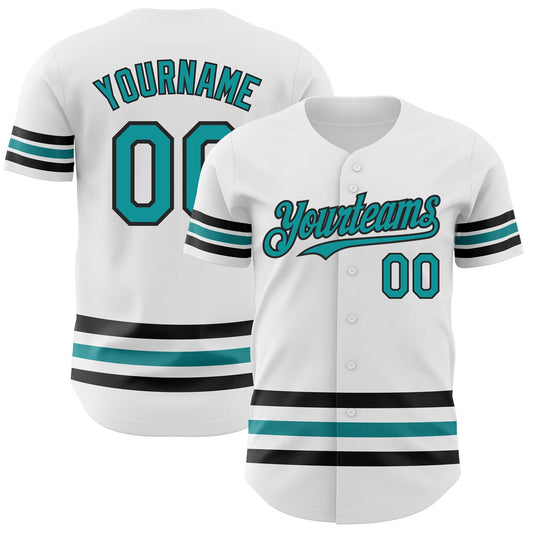 Custom White Teal-Black Line Authentic Baseball Jersey - Main View