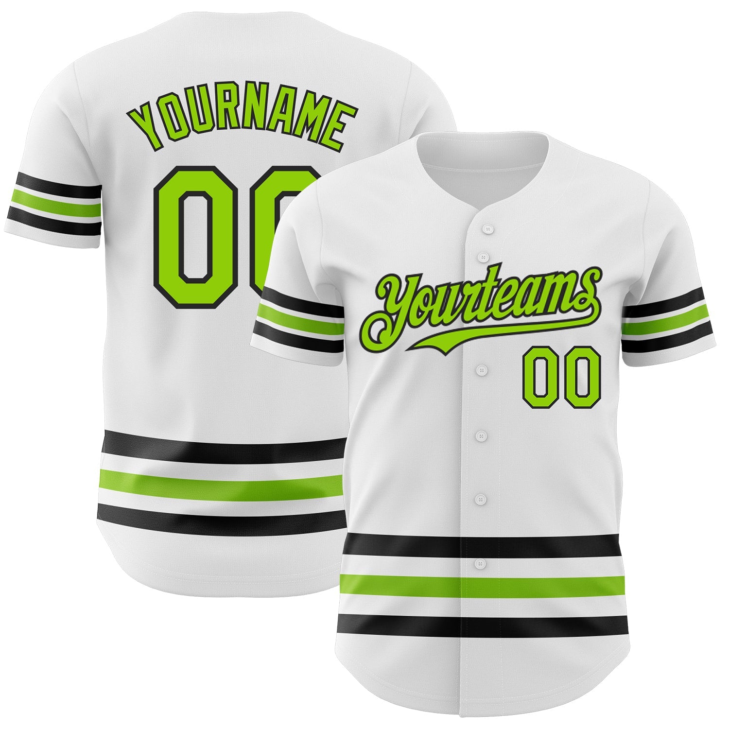 Custom White Neon Green-Black Line Authentic Baseball Jersey - Main View