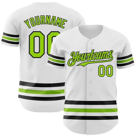 Custom White Neon Green-Black Line Authentic Baseball Jersey - Main View