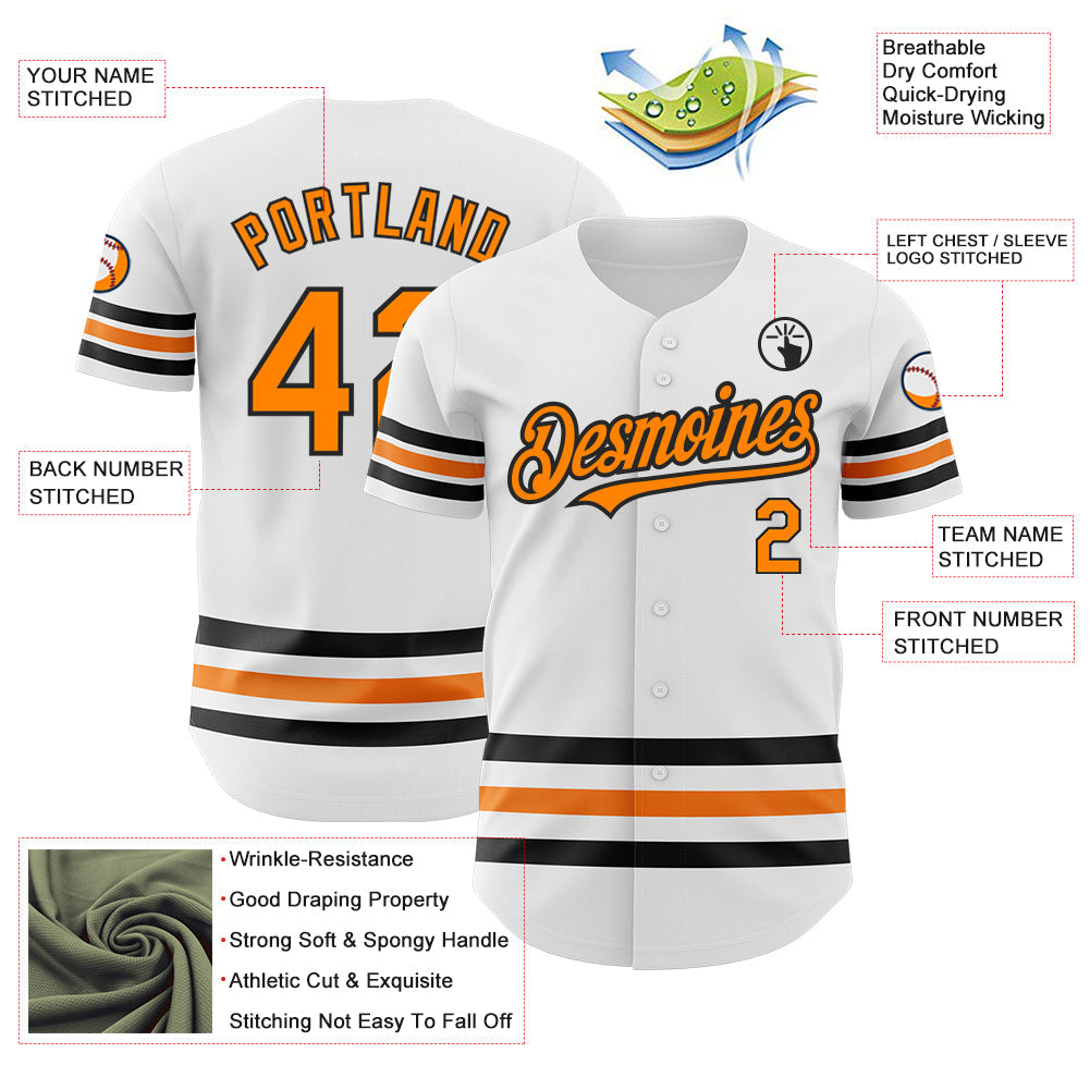 Custom White Bay Orange-Black Line Authentic Baseball Jersey view 3