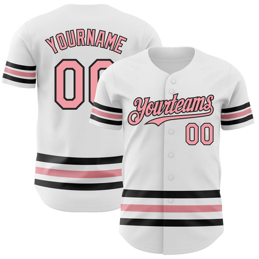 Custom White Medium Pink-Black Line Authentic Baseball Jersey - Main View