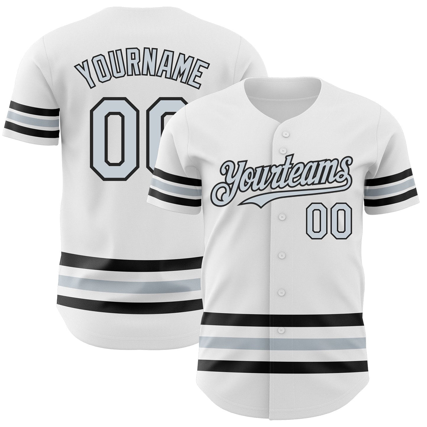 Custom White Silver-Black Line Authentic Baseball Jersey - Main View