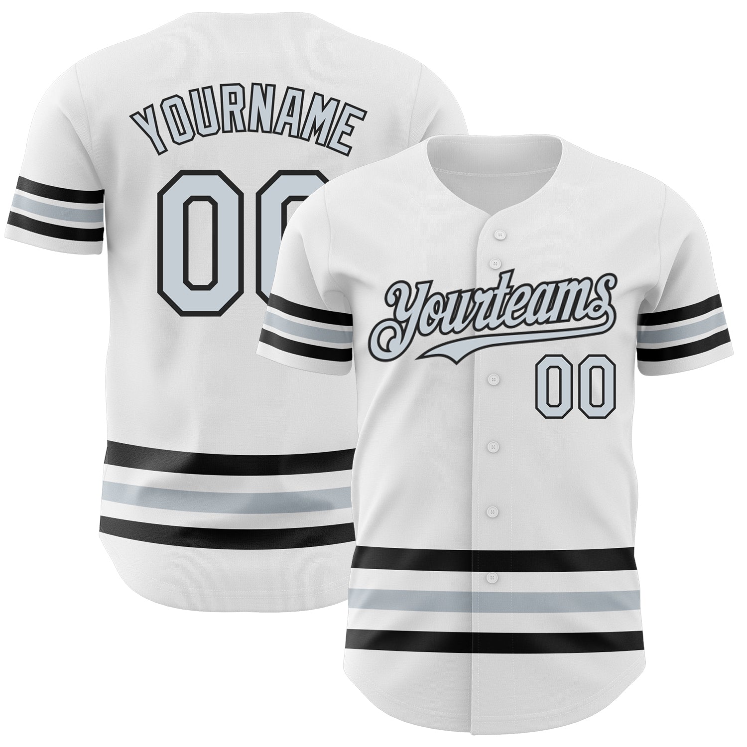 Custom White Silver-Black Line Authentic Baseball Jersey - Main View