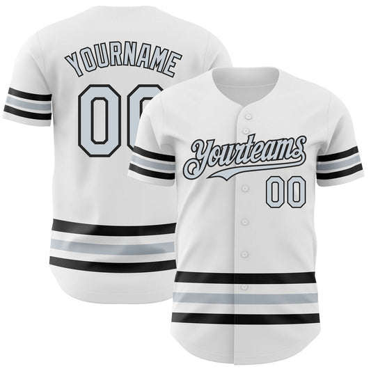Custom White Silver-Black Line Authentic Baseball Jersey - Main View
