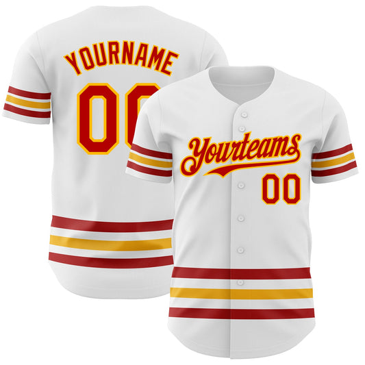 Custom White Red-Gold Line Authentic Baseball Jersey - Main View