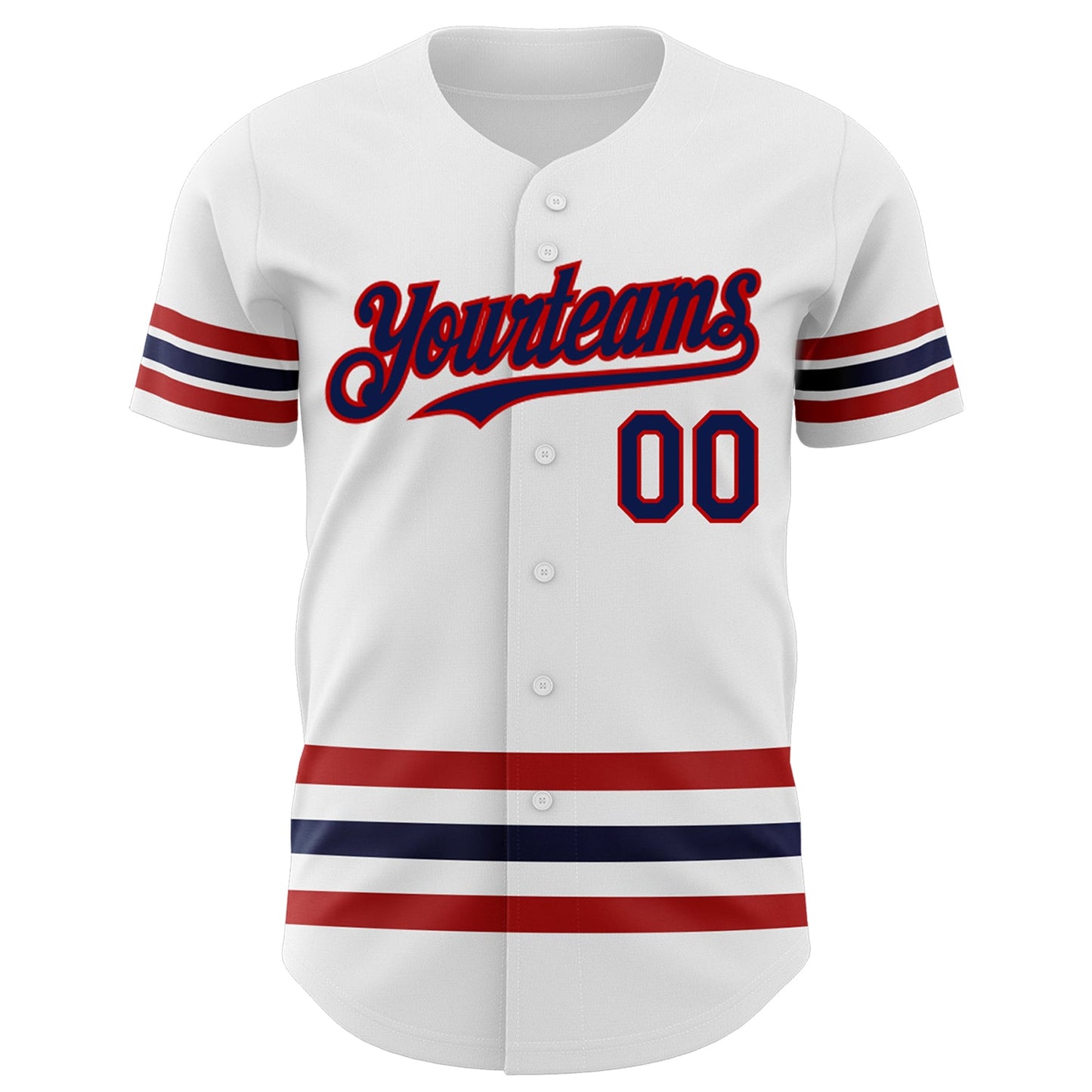 Custom White Navy-Red Line Authentic Baseball Jersey view 2