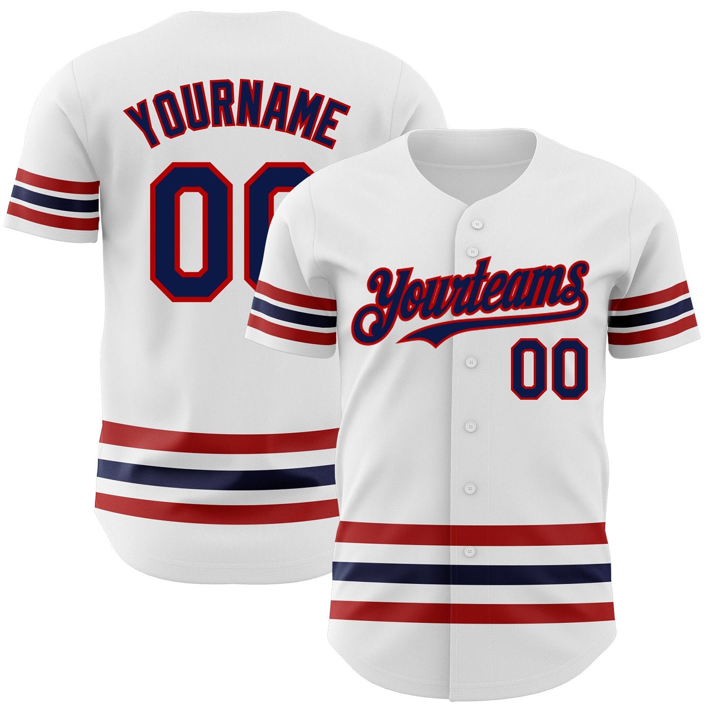 Custom White Navy-Red Line Authentic Baseball Jersey - Main View