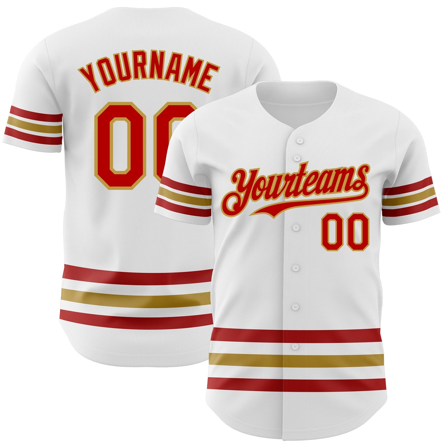 Custom White Red-Old Gold Line Authentic Baseball Jersey - Main View