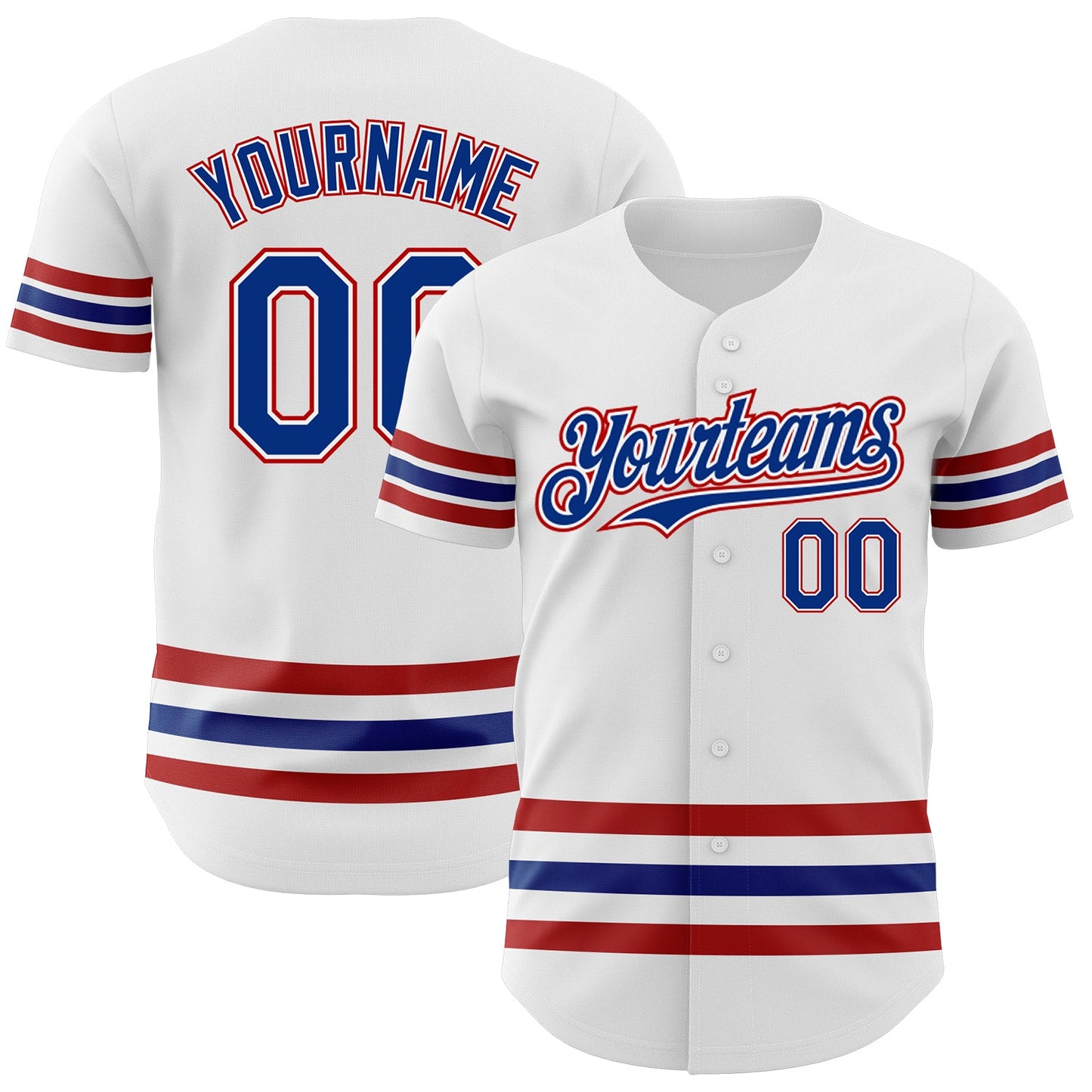 Custom White Royal-Red Line Authentic Baseball Jersey - Main View