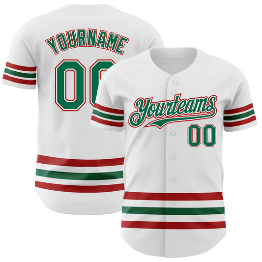 Custom White Kelly Green-Red Line Authentic Baseball Jersey - Main View