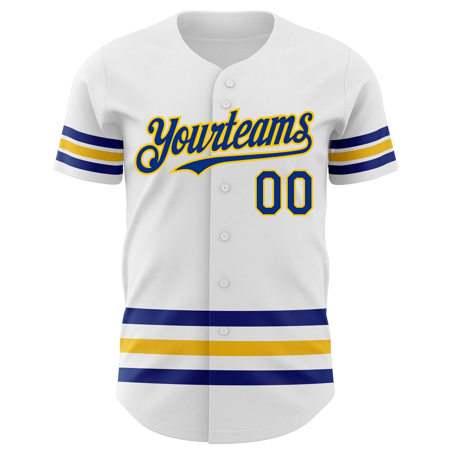 Custom White Royal-Yellow Line Authentic Baseball Jersey view 2