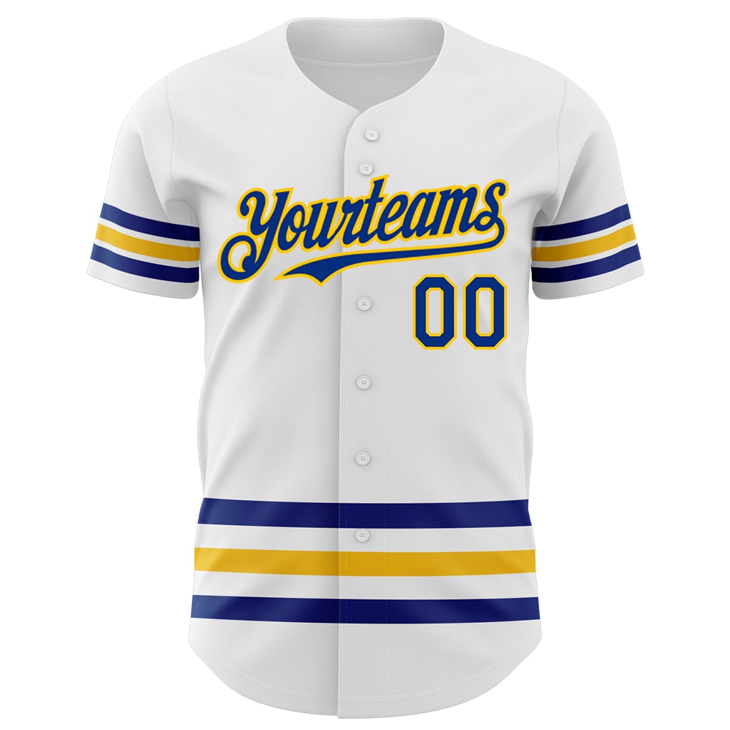 Custom White Royal-Yellow Line Authentic Baseball Jersey view 2