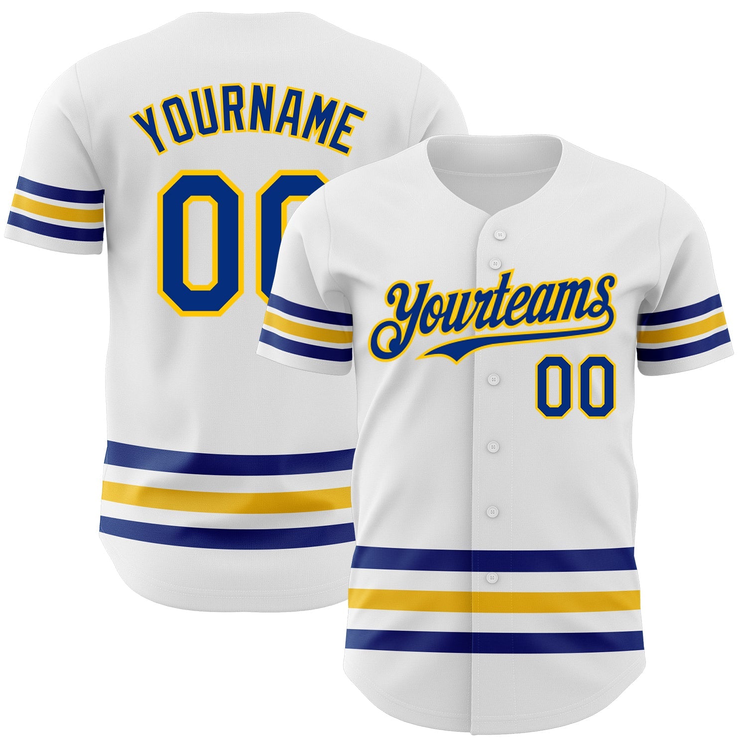 Custom White Royal-Yellow Line Authentic Baseball Jersey - Main View