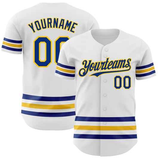 Custom White Royal-Yellow Line Authentic Baseball Jersey - Main View