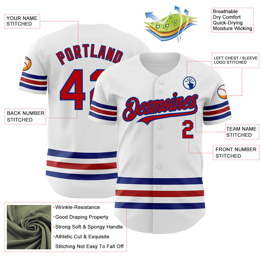 Custom White Red-Royal Line Authentic Baseball Jersey view 3