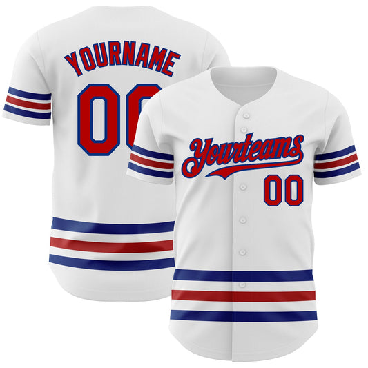 Custom White Red-Royal Line Authentic Baseball Jersey - Main View