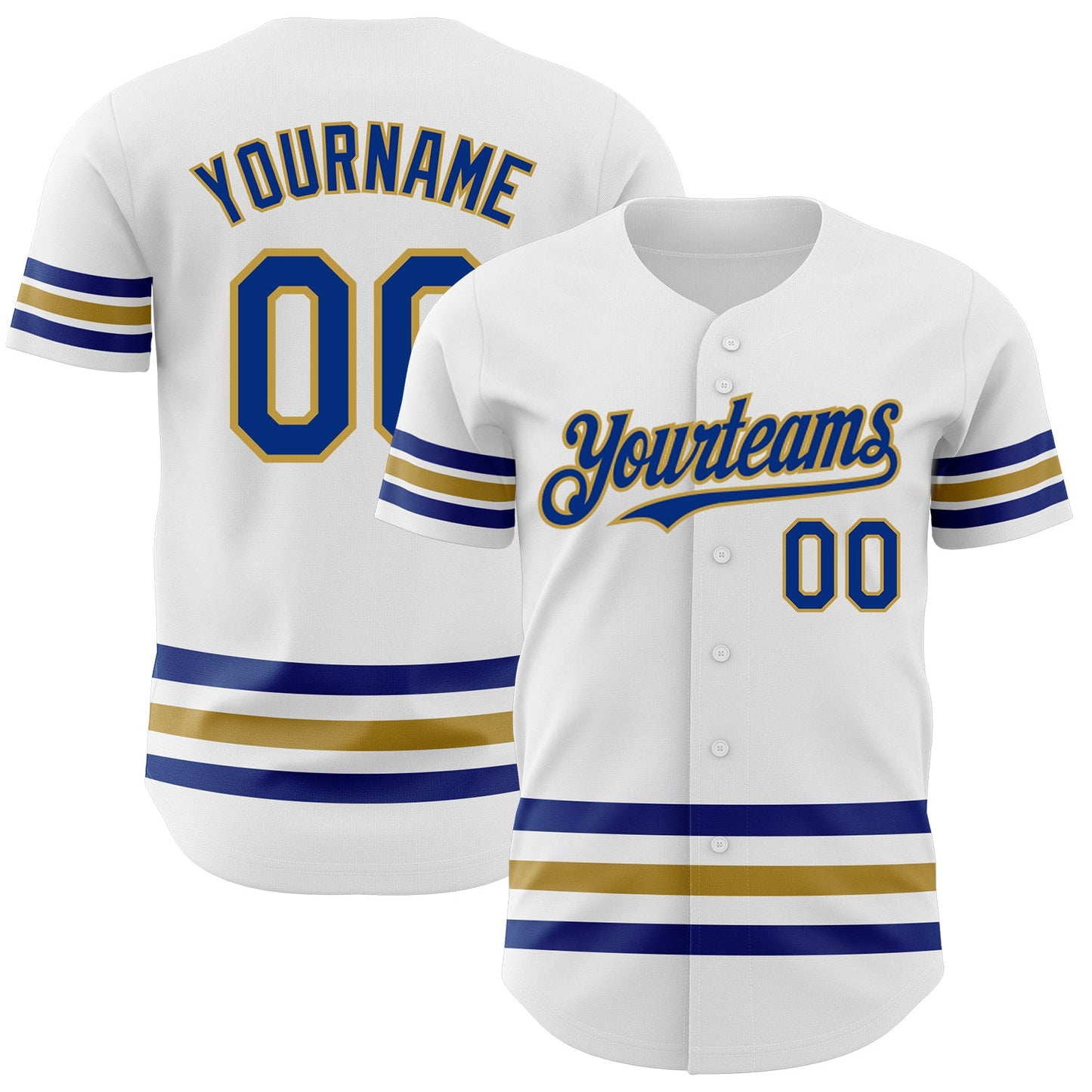 Custom White Royal-Old Gold Line Authentic Baseball Jersey - Main View