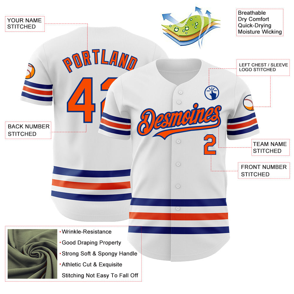Custom White Orange-Royal Line Authentic Baseball Jersey view 3