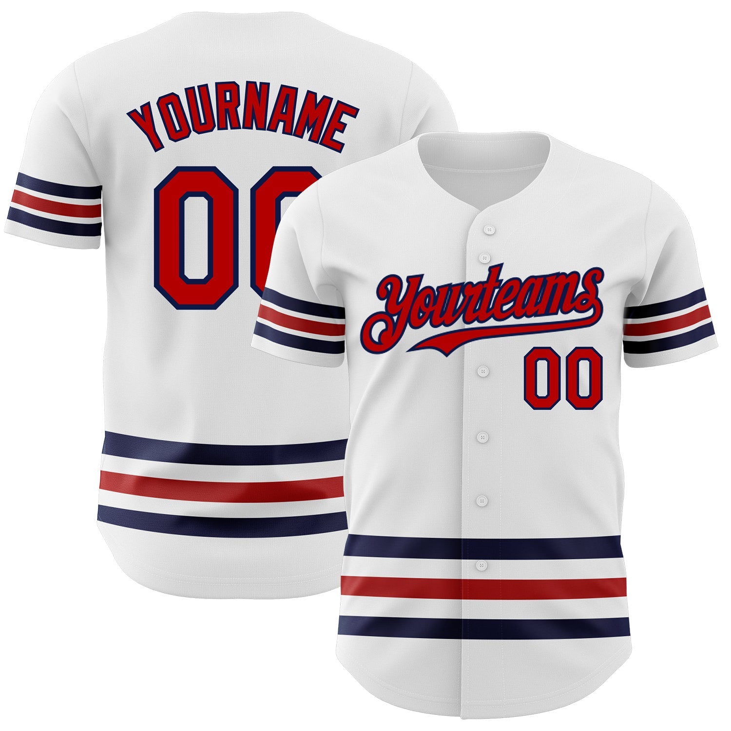 Custom White Red-Navy Line Authentic Baseball Jersey - Main View