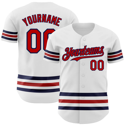 Custom White Red-Navy Line Authentic Baseball Jersey - Main View