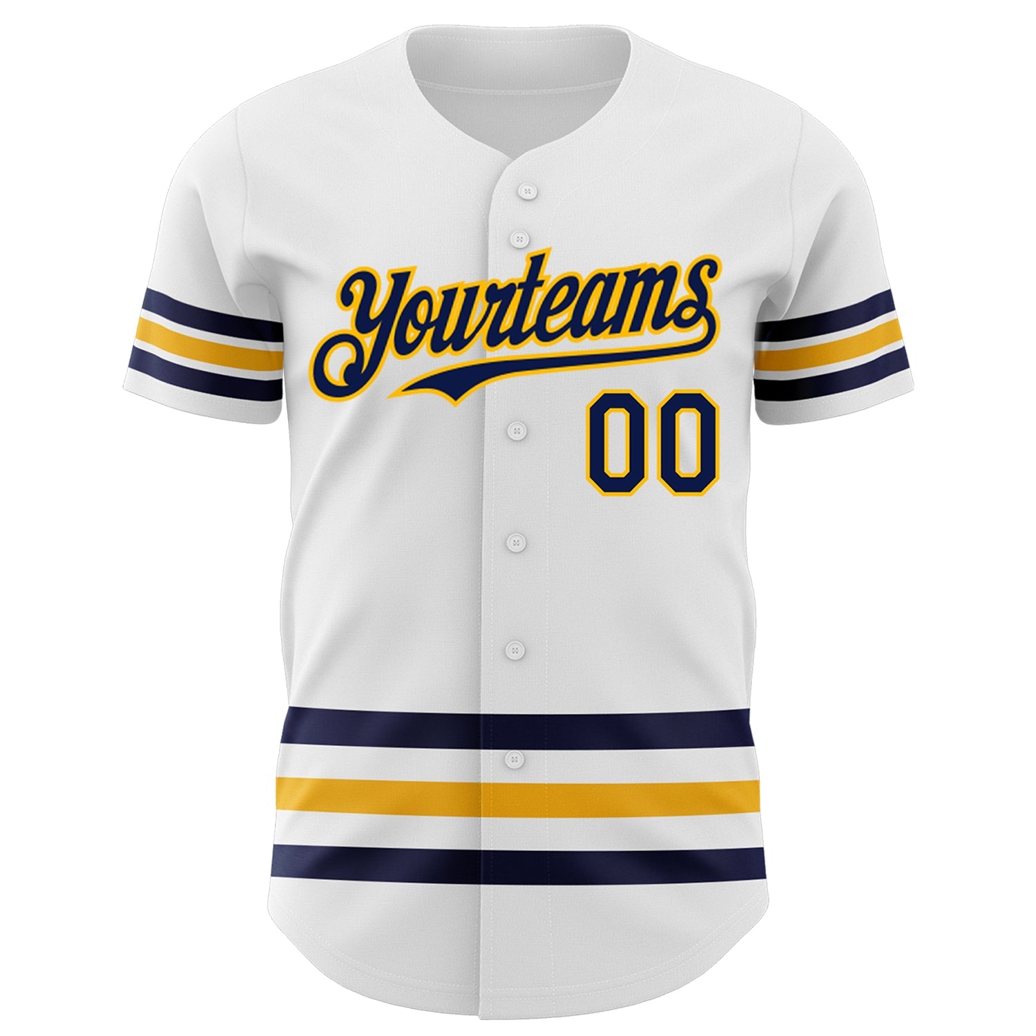 Custom White Navy-Gold Line Authentic Baseball Jersey view 2