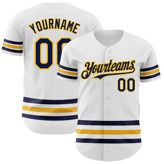 Custom White Navy-Gold Line Authentic Baseball Jersey - Main View