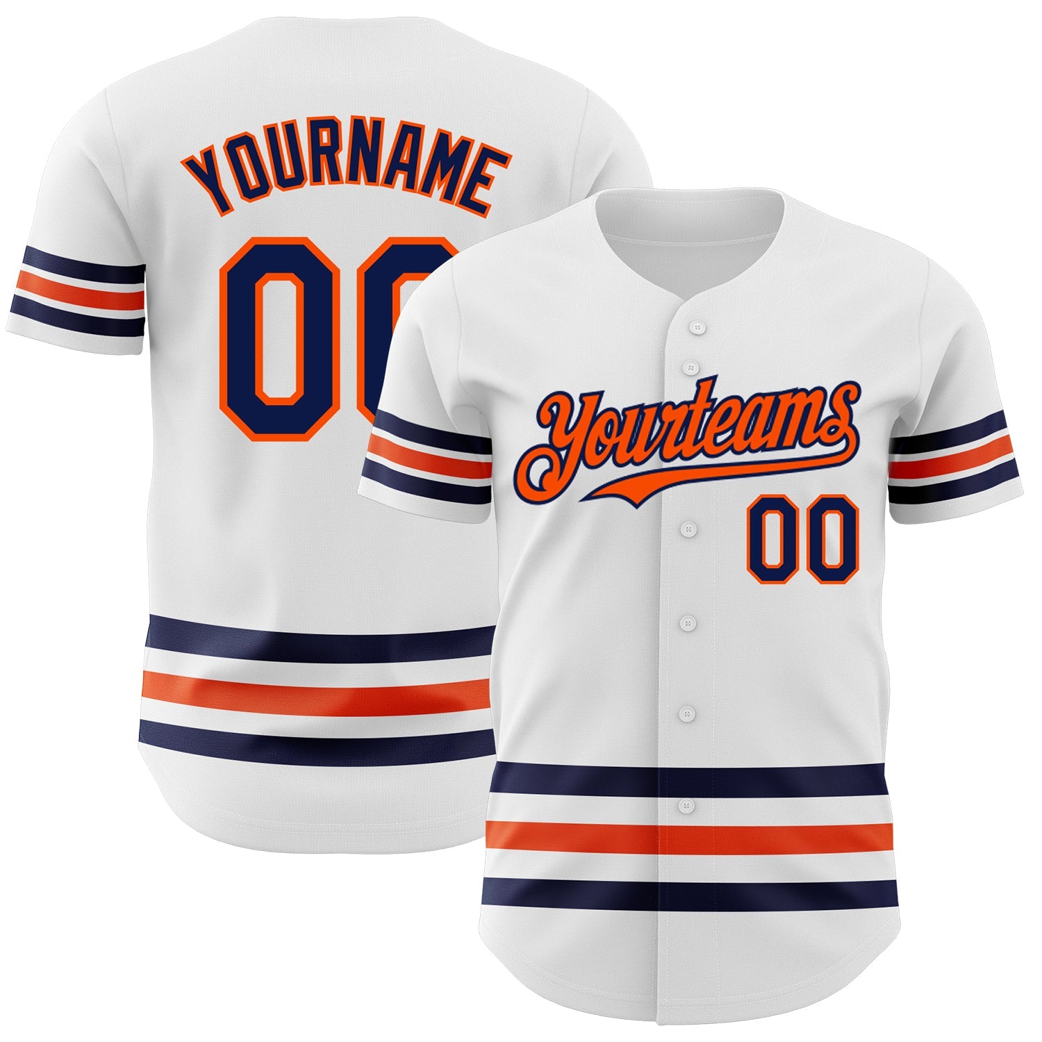 Custom White Navy-Orange Line Authentic Baseball Jersey - Main View