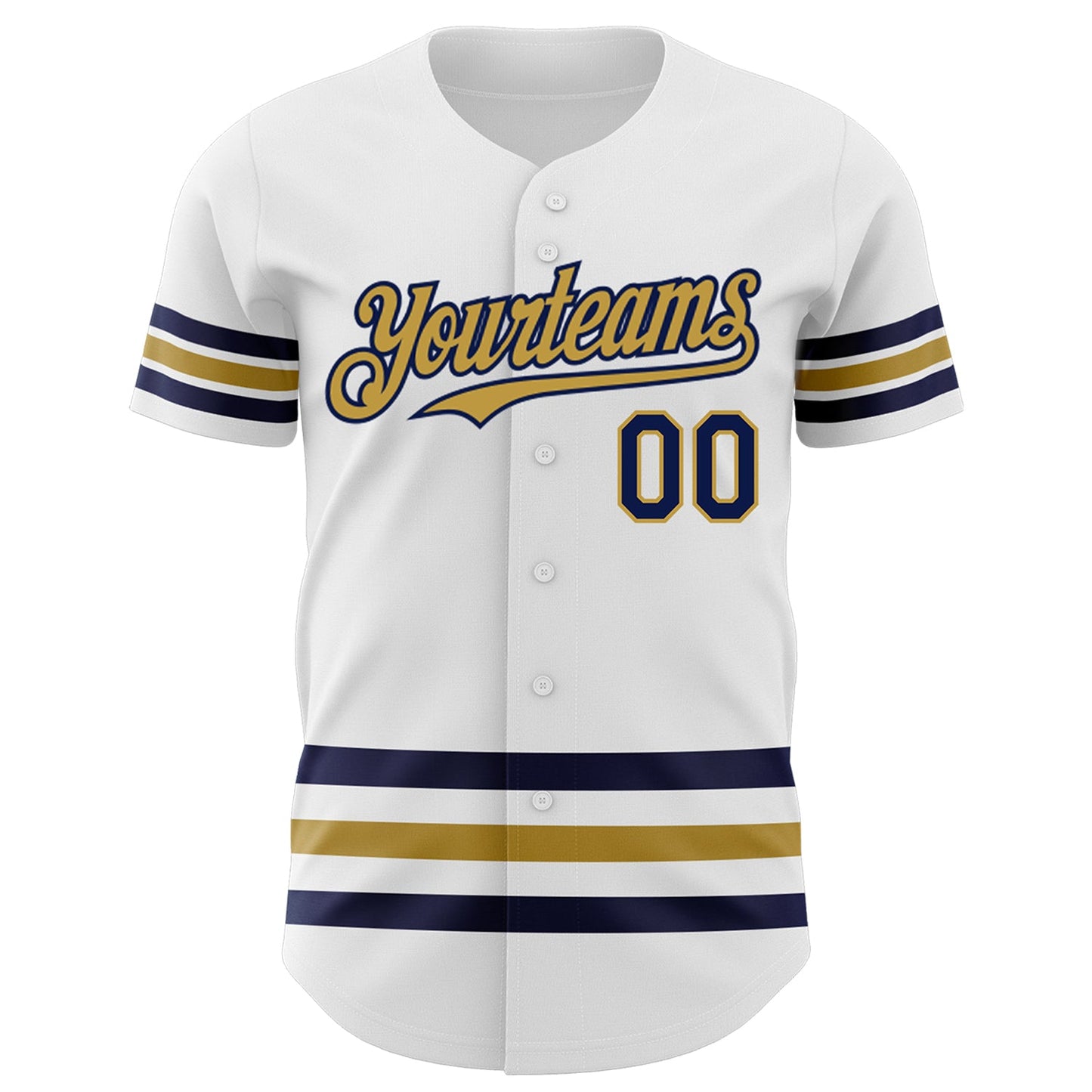 Custom White Navy-Old Gold Line Authentic Baseball Jersey view 2