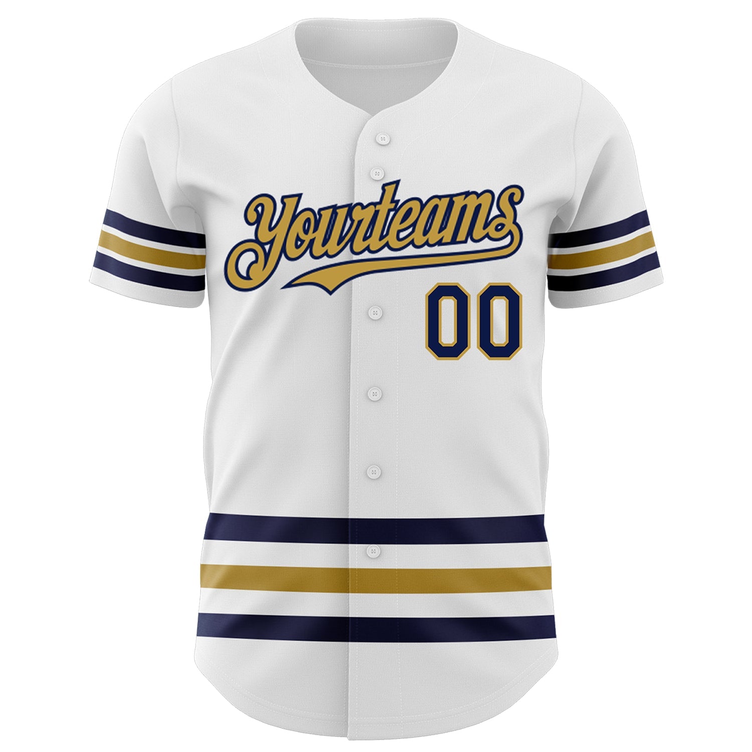 Custom White Navy-Old Gold Line Authentic Baseball Jersey view 2