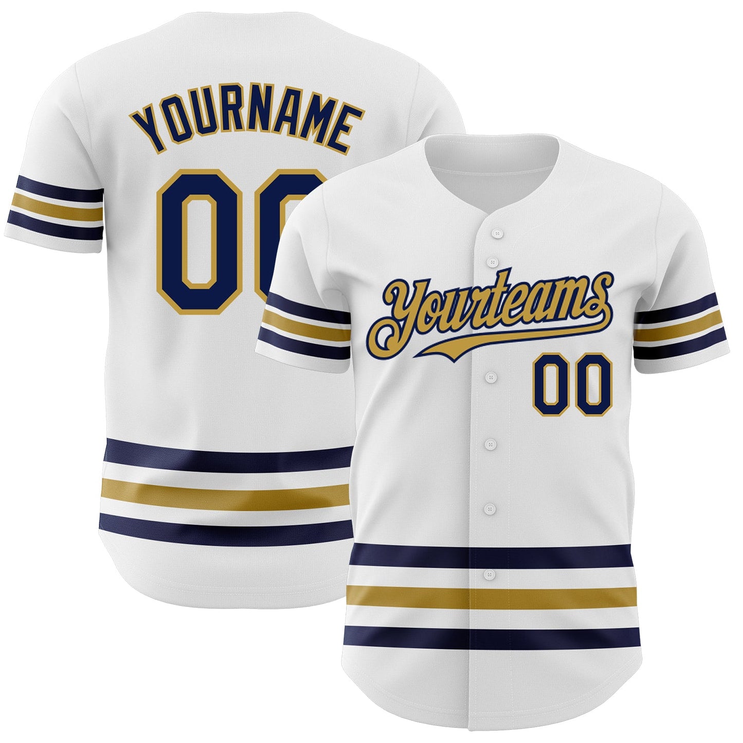 Custom White Navy-Old Gold Line Authentic Baseball Jersey - Main View