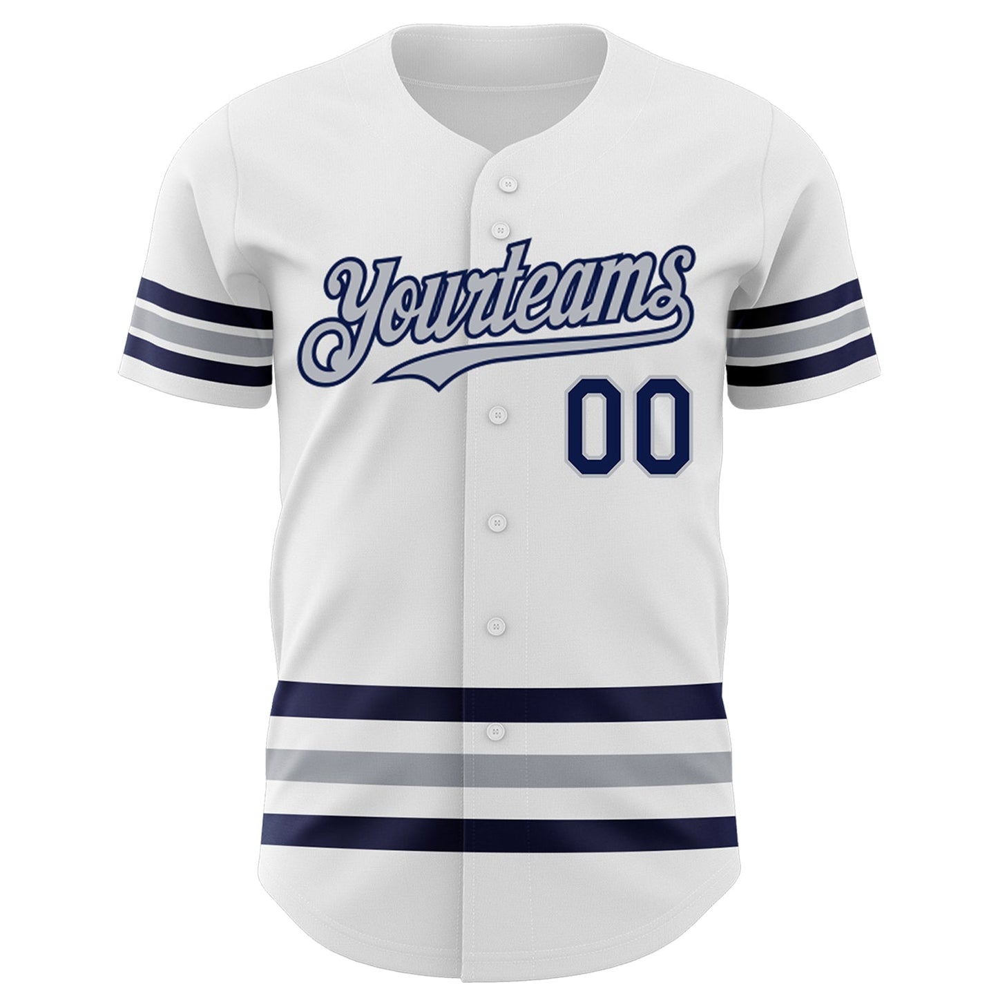Custom White Navy-Gray Line Authentic Baseball Jersey view 2
