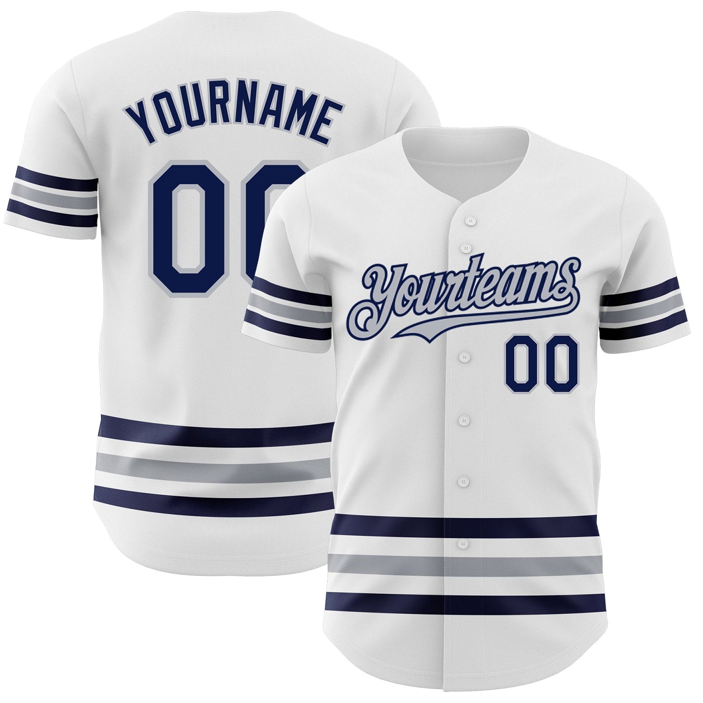 Custom White Navy-Gray Line Authentic Baseball Jersey - Main View