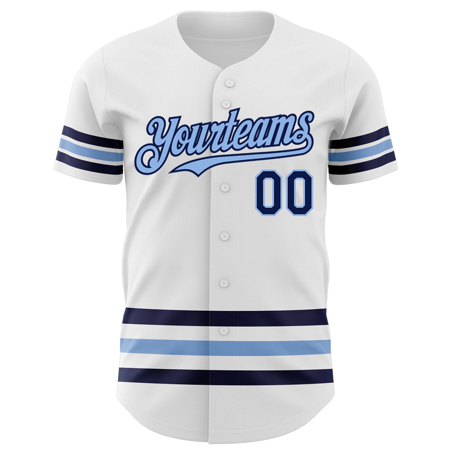 Custom White Navy-Light Blue Line Authentic Baseball Jersey view 2