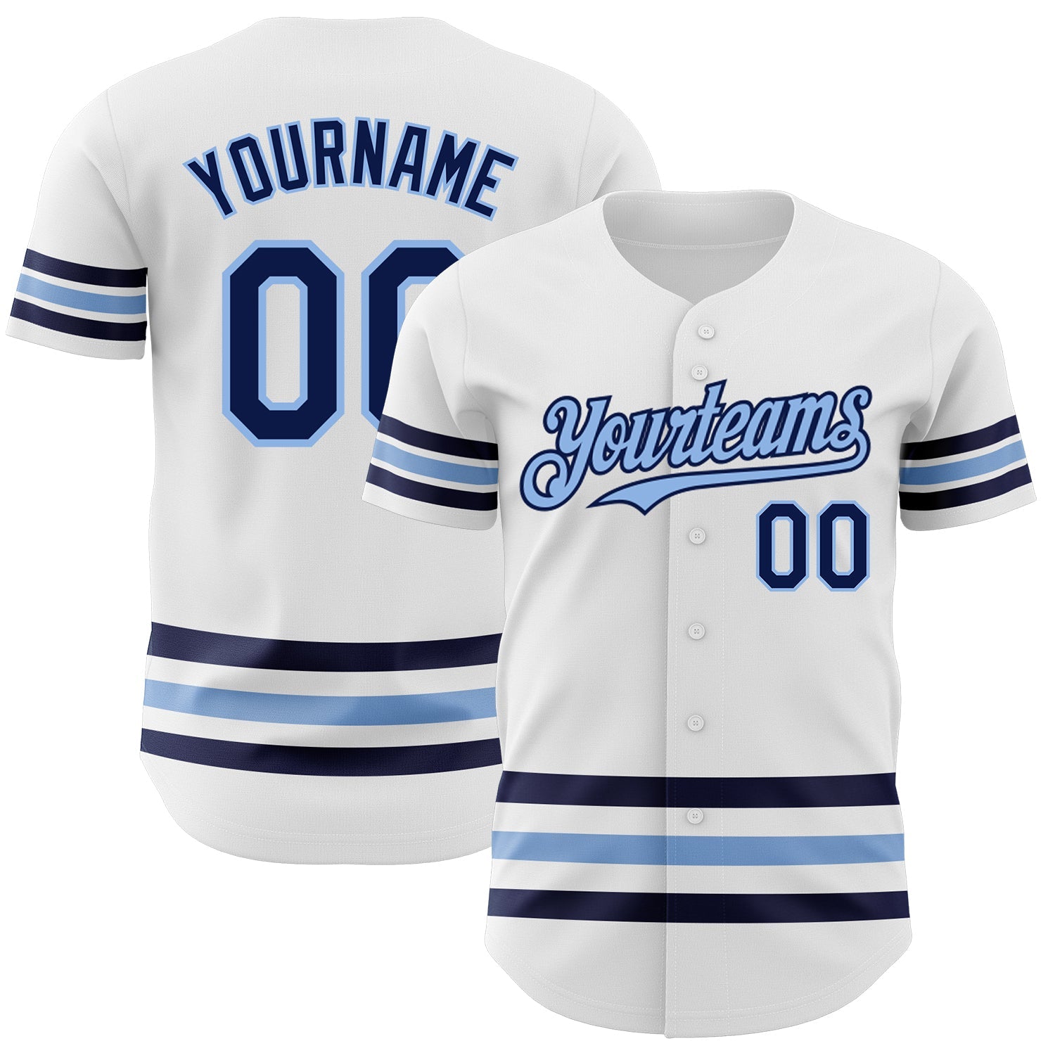Custom White Navy-Light Blue Line Authentic Baseball Jersey - Main View