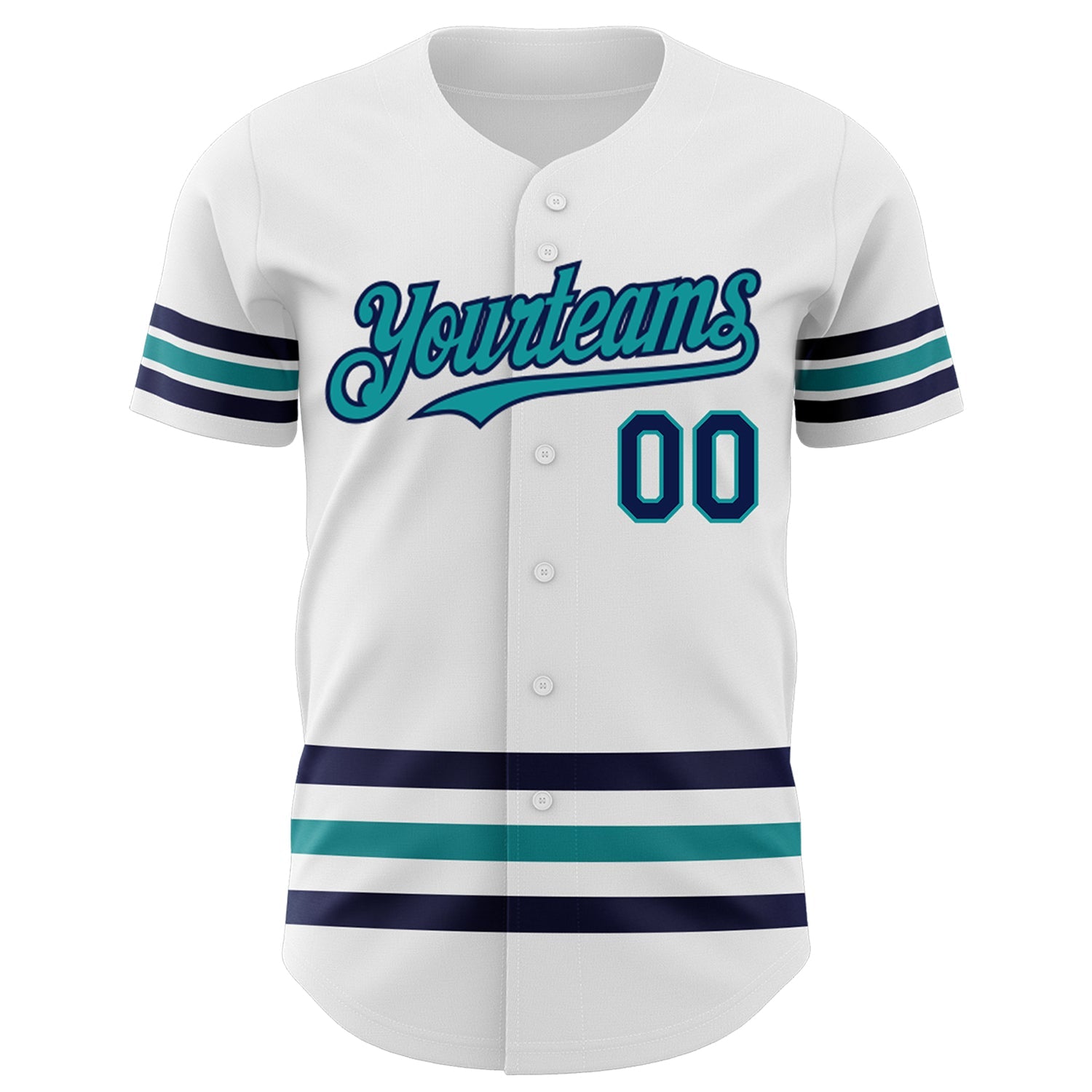 Custom White Navy-Teal Line Authentic Baseball Jersey view 2