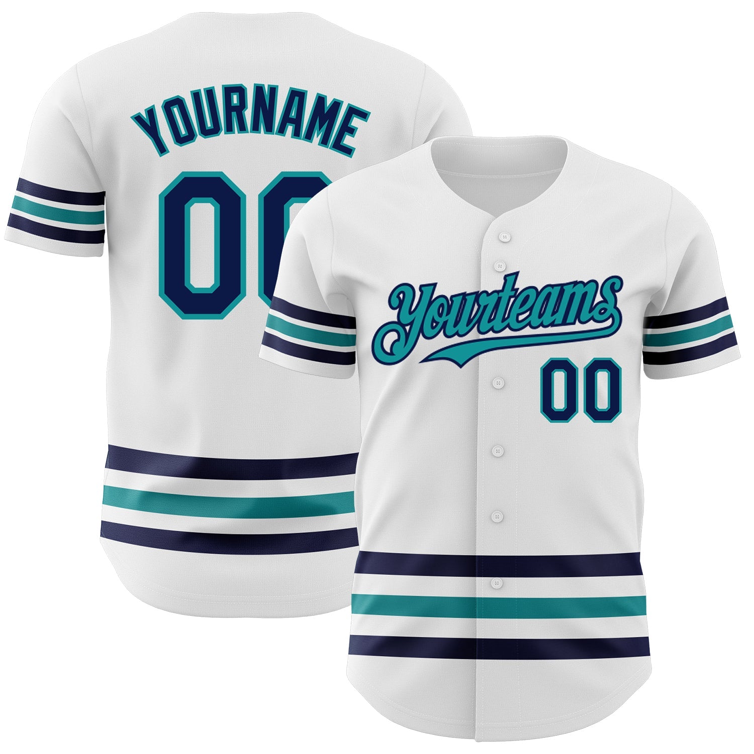 Custom White Navy-Teal Line Authentic Baseball Jersey - Main View