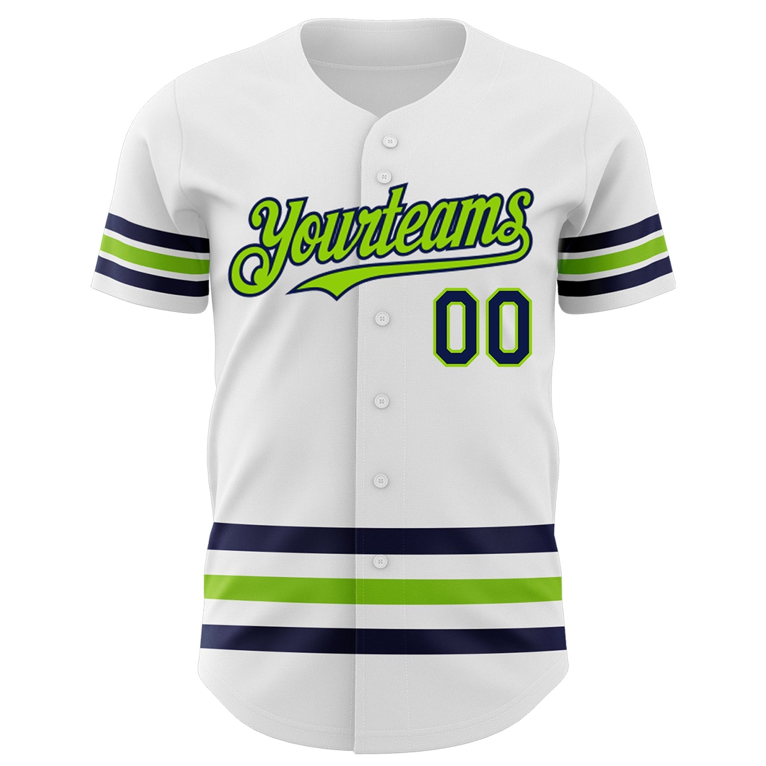 Custom White Navy-Neon Green Line Authentic Baseball Jersey view 2