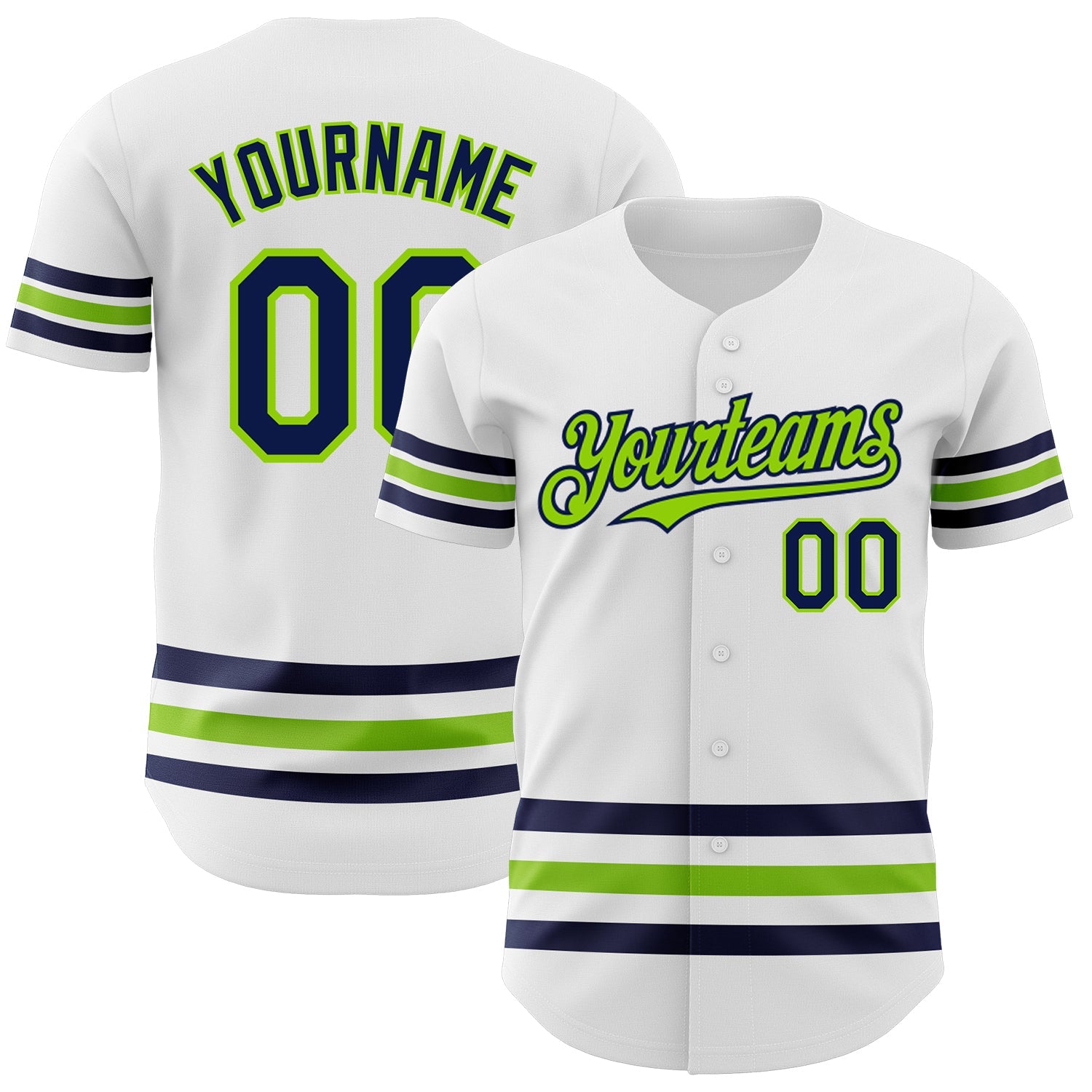 Custom White Navy-Neon Green Line Authentic Baseball Jersey - Main View