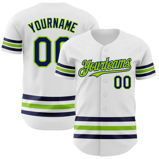 Custom White Navy-Neon Green Line Authentic Baseball Jersey - Main View