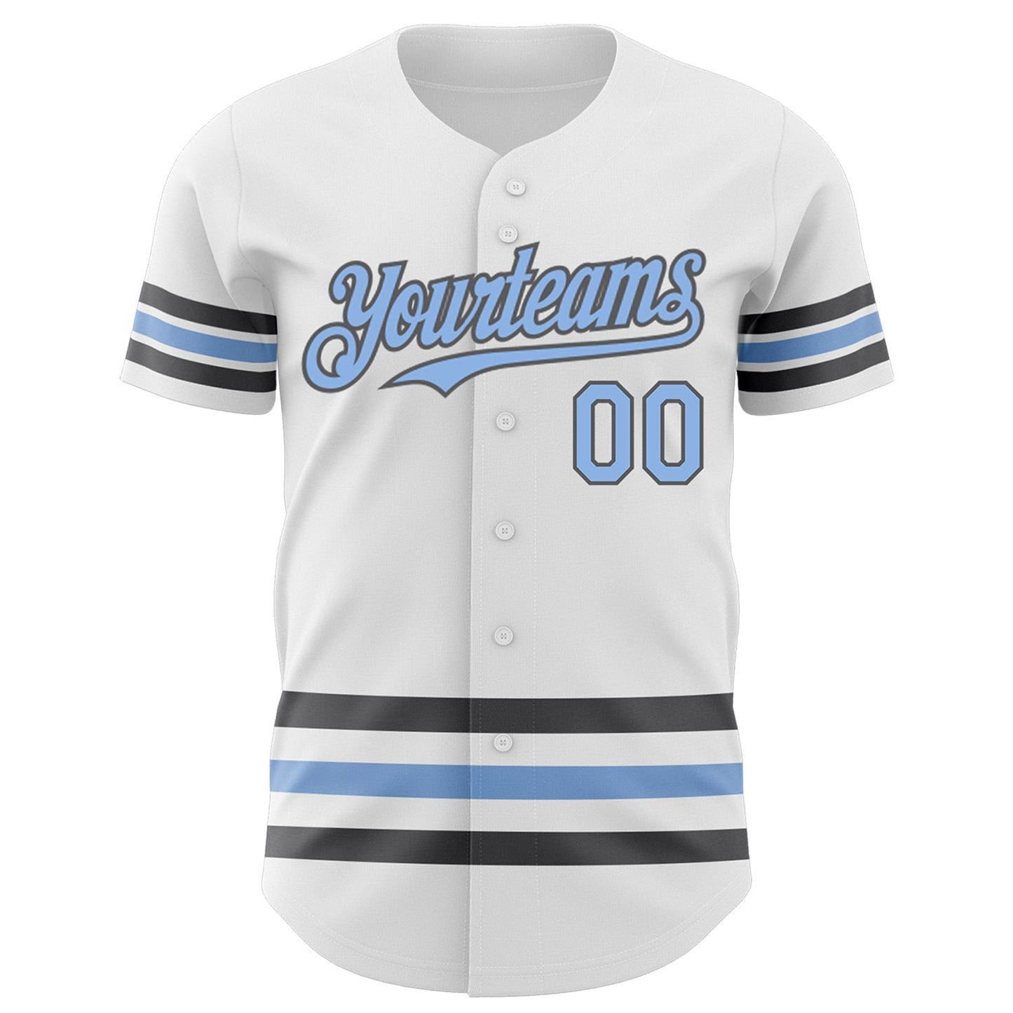 Custom White Light Blue-Steel Gray Line Authentic Baseball Jersey view 2